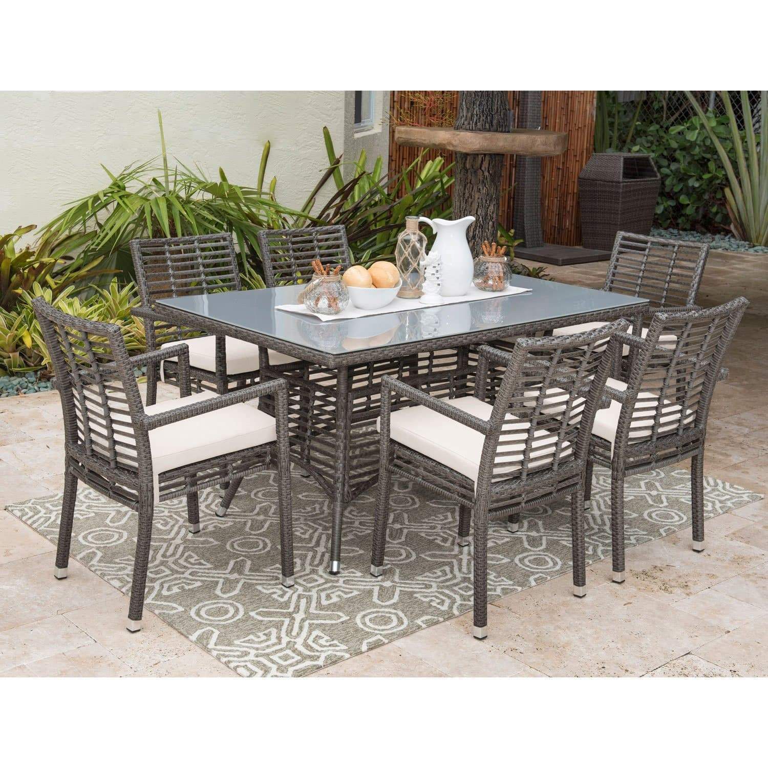Panama Jack Graphite Rectangular 36" X 60" Table W/Frost Glass & Hole PJO-1601-GRY-RT - BetterPatio.com