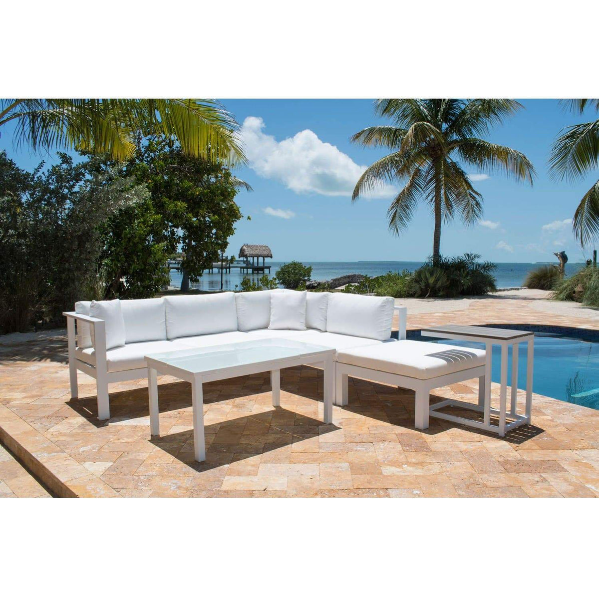 Panama Jack Sandcastle White 5 Pc Sectional Set PJO-2601-WHT-SET - BetterPatio.com