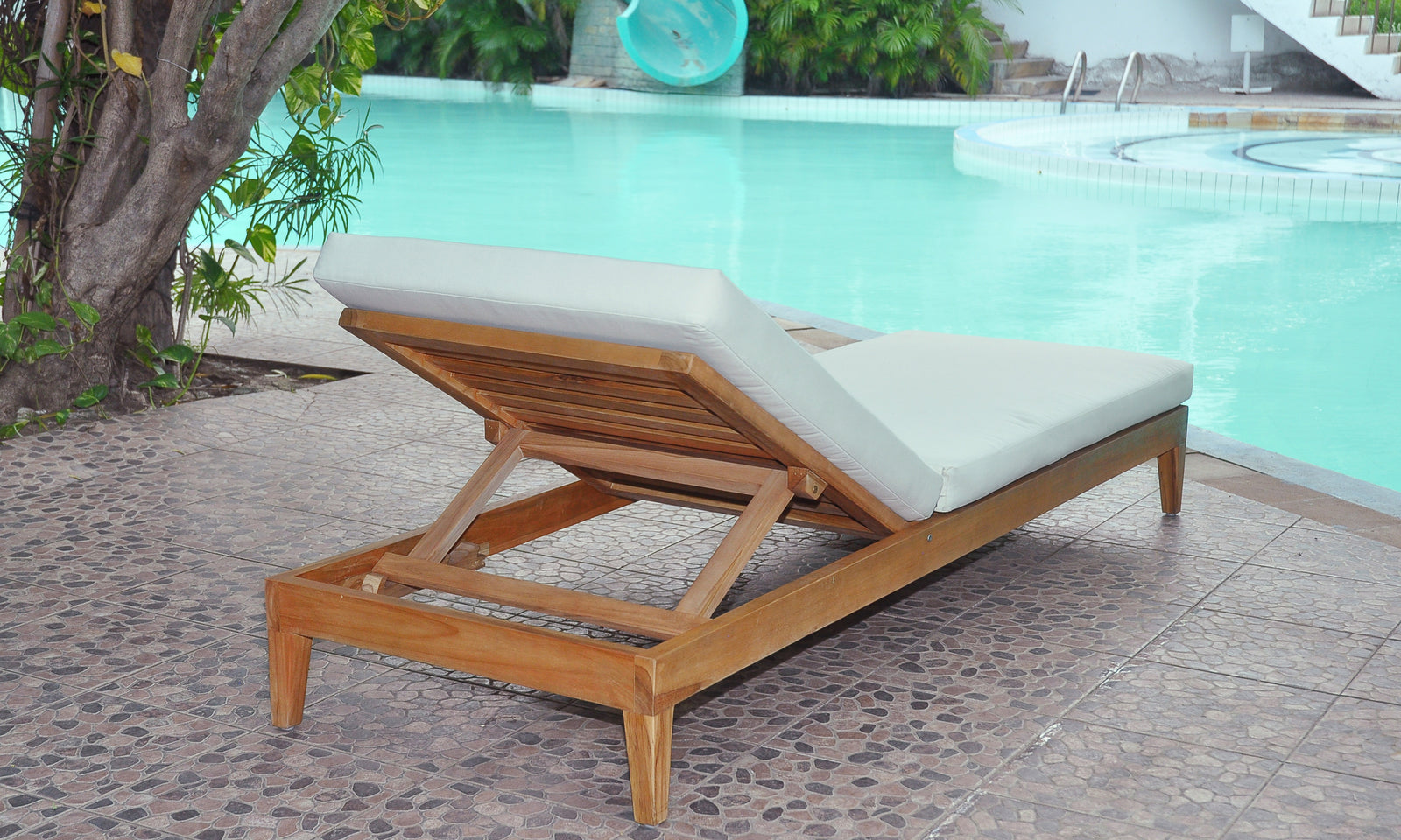 Panama Jack Bali Teak Chaise Lounge with Cushion PJO-3601-NAT-CL-CUSH