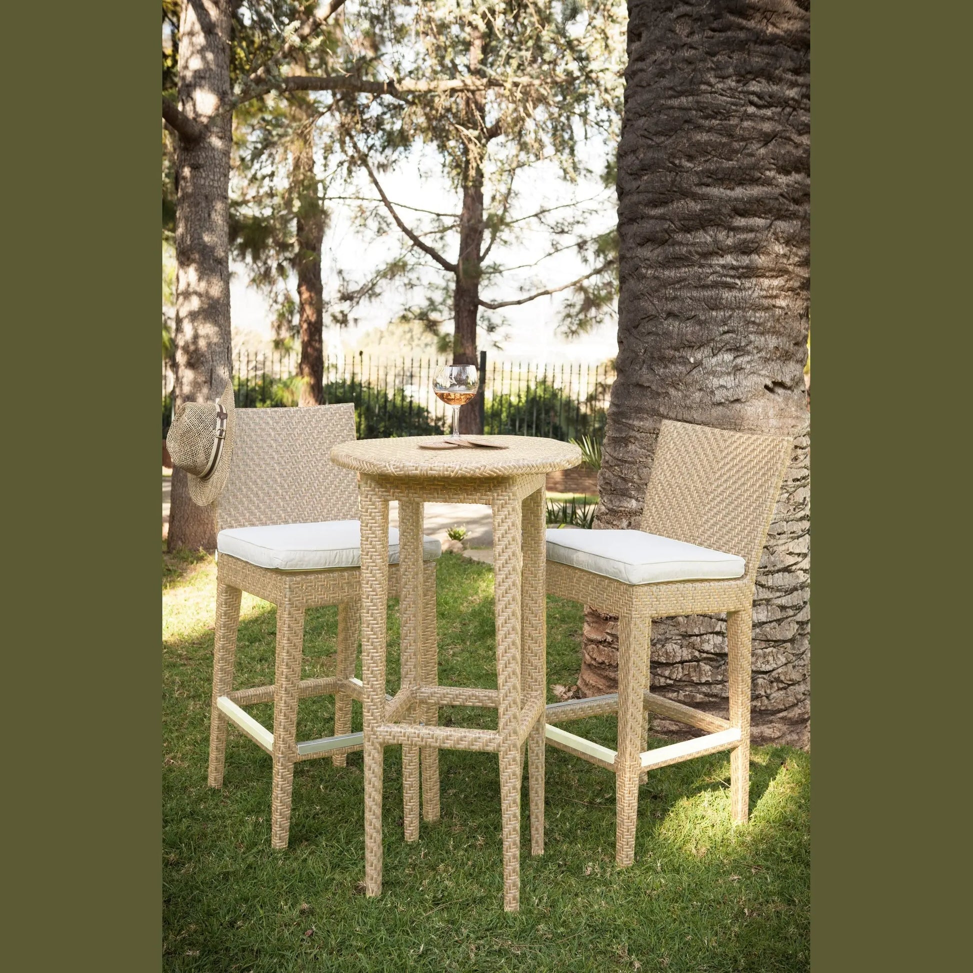 Panama Jack Austin 3-Piece Round Pub Table Set with Cushions - BetterPatio.com