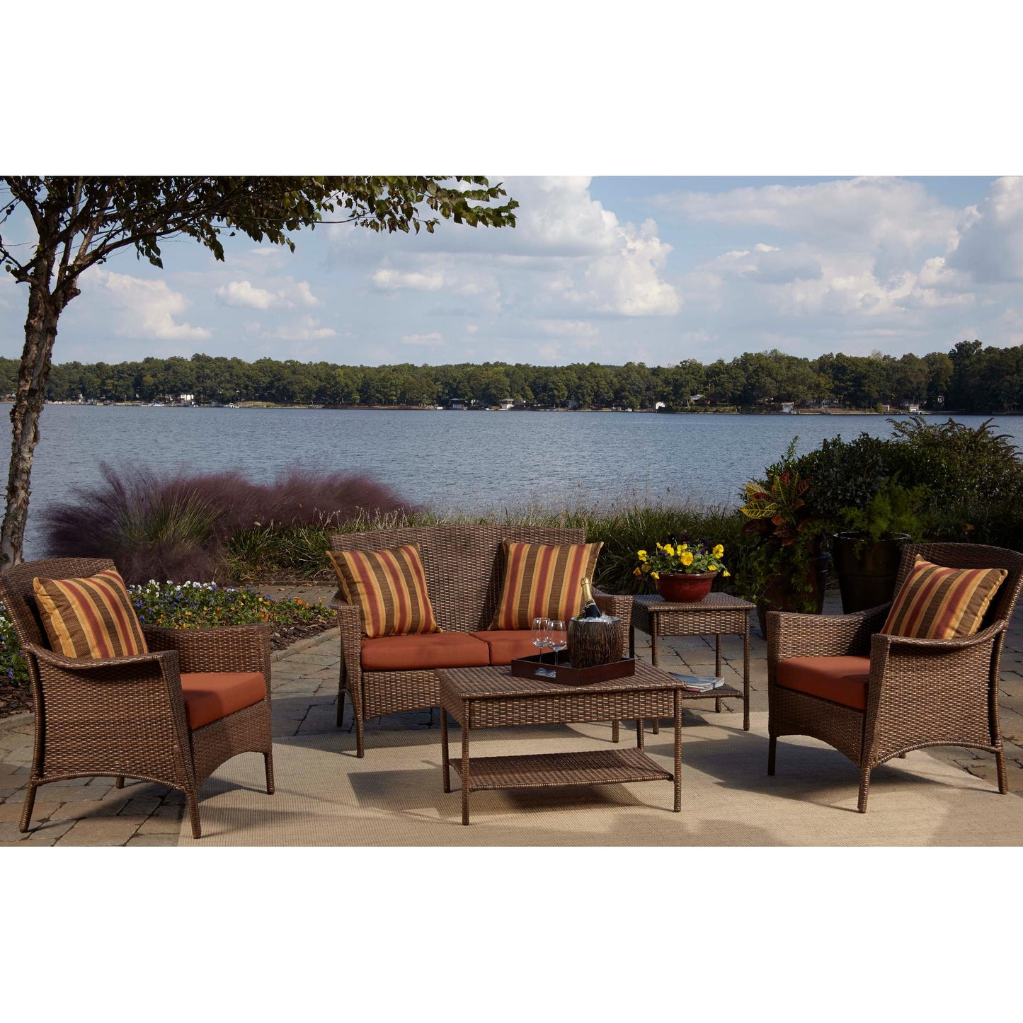 Panama Jack Key Biscayne 5 piece Seating Set with Cushion PJO-7001-ATQ-5PCS - BetterPatio.com