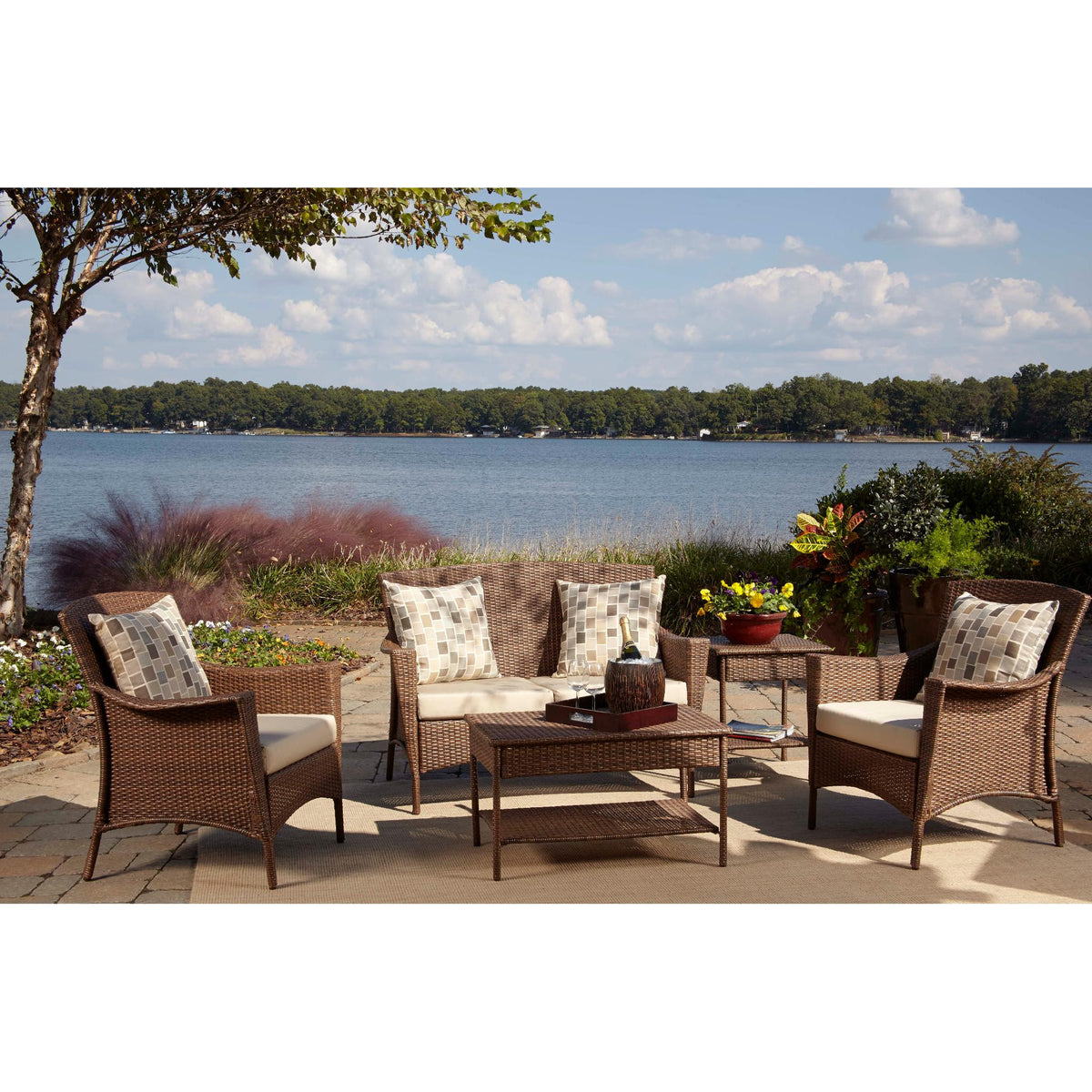 Panama Jack Key Biscayne 5 piece Seating Set with Cushion PJO-7001-ATQ-5PCS - BetterPatio.com