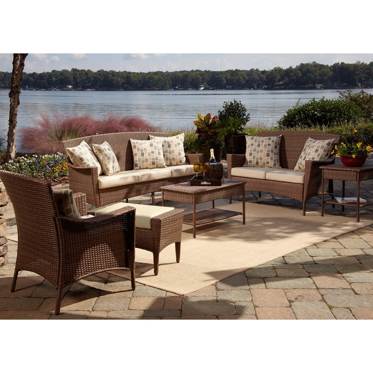 Panama Jack Key Biscayne 5 PC Seating Group with cushions PJO-7001-ATQ-5PLS - BetterPatio.com