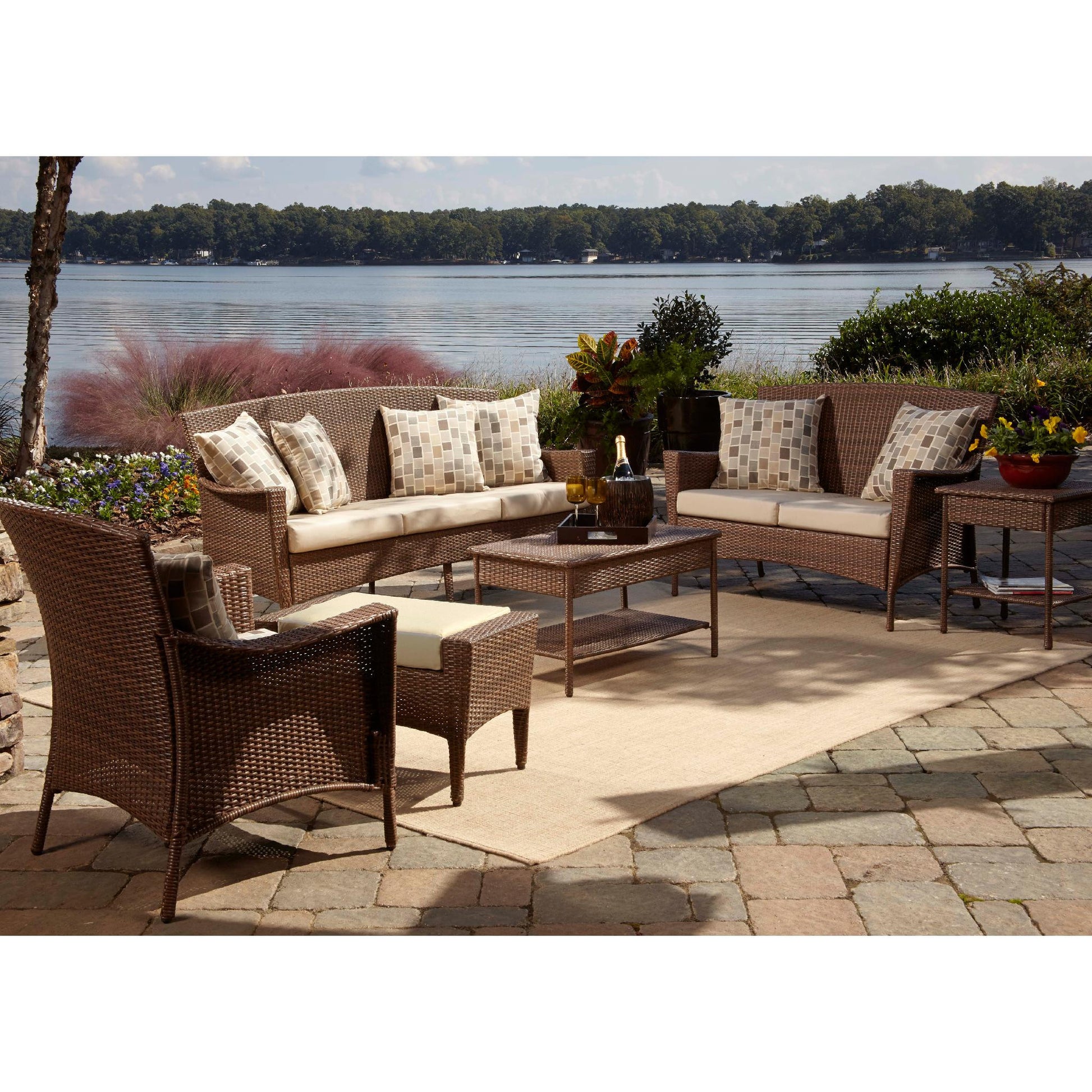 Panama Jack Key Biscayne 5 PC Seating Group with cushions PJO-7001-ATQ-5PLS - BetterPatio.com