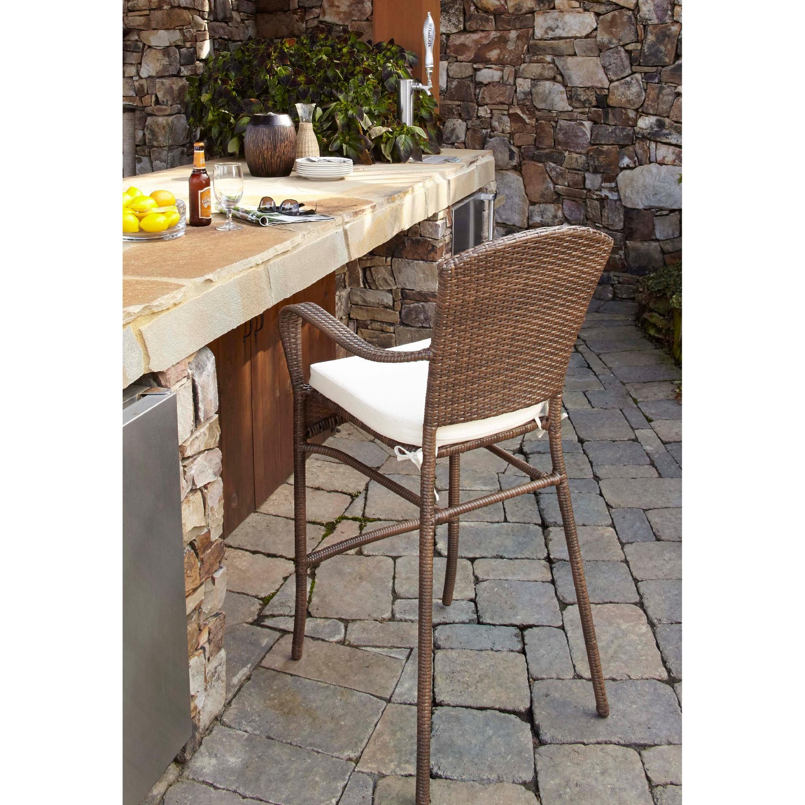 Panama Jack Key Biscayne Stackable Woven Barstool with Cushion PJO-7001-ATQ-BS - BetterPatio.com