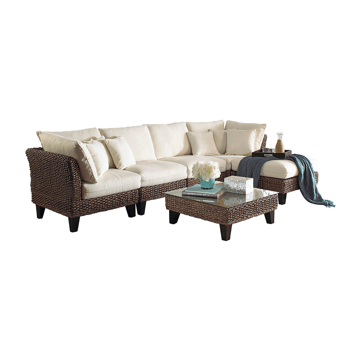 Panama Jack Sunroom Sanibel 6PC Sectional Set with Cushions PJS-1001-ATQ-6SEC-GL - BetterPatio.com