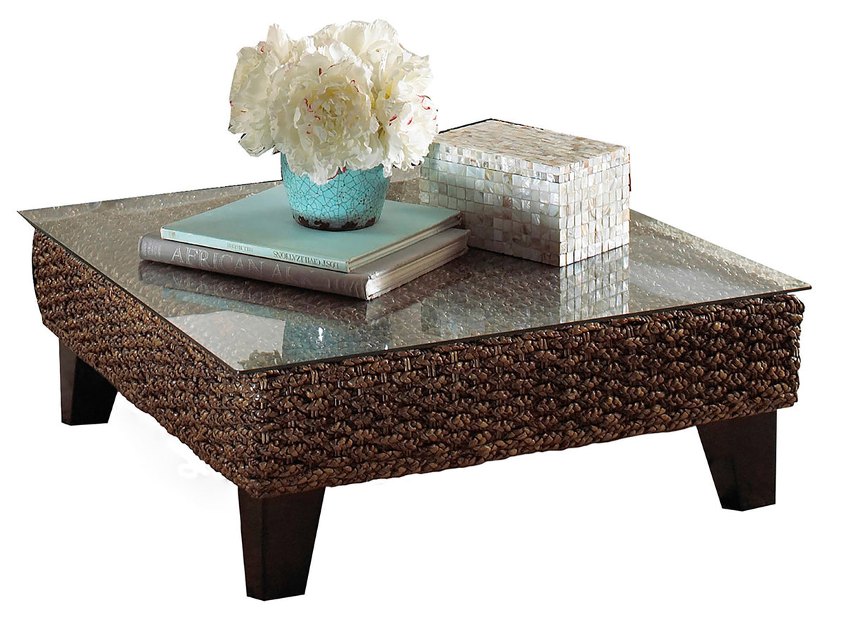 Panama Jack Sunroom Sanibel Coffee Table with Glass PJS-1001-ATQ-CT-GL - BetterPatio.com