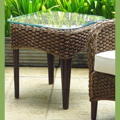 Panama Jack Sunroom Sanibel End Table with Glass PJS-1001-ATQ-ET - BetterPatio.com