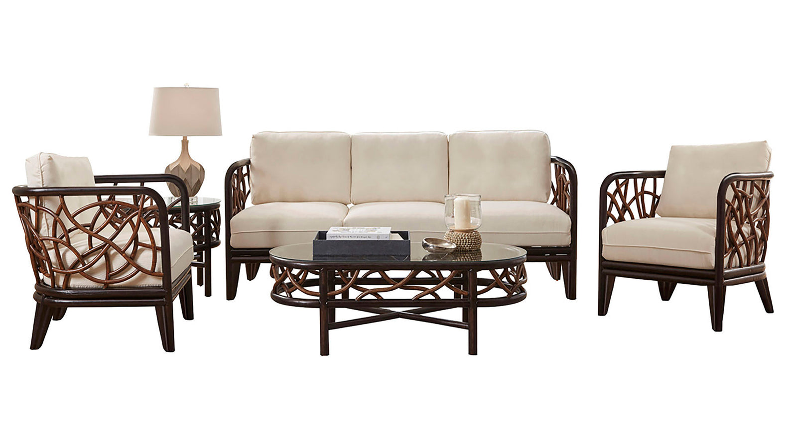 Panama Jack Sunroom Trinidad 5 PC Living Set with Cushions PJS-1401-BLK-5PS - BetterPatio.com