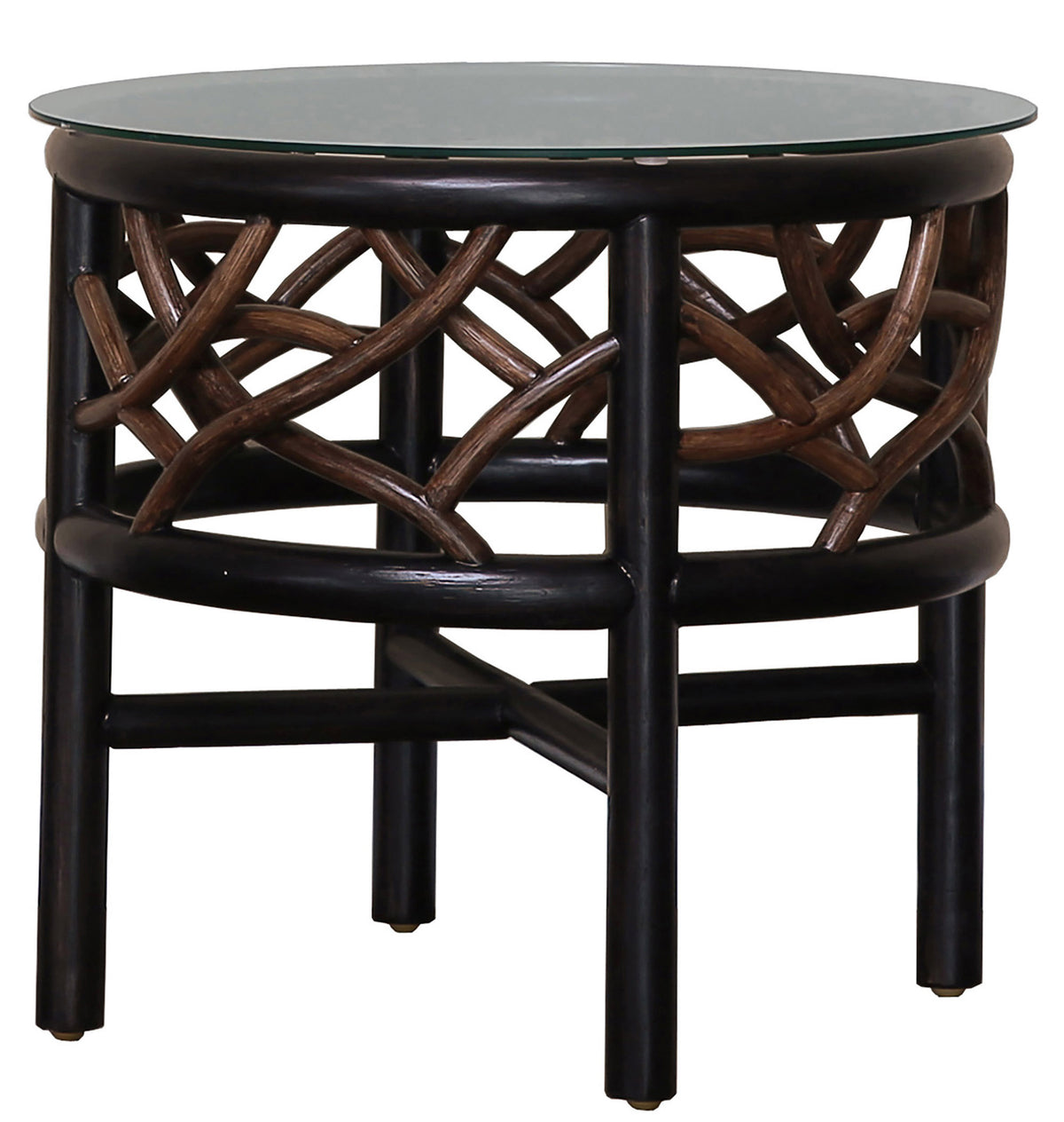 Panama Jack Sunroom Trinidad End Table with Glass PJS-1401-BLK-ET - BetterPatio.com