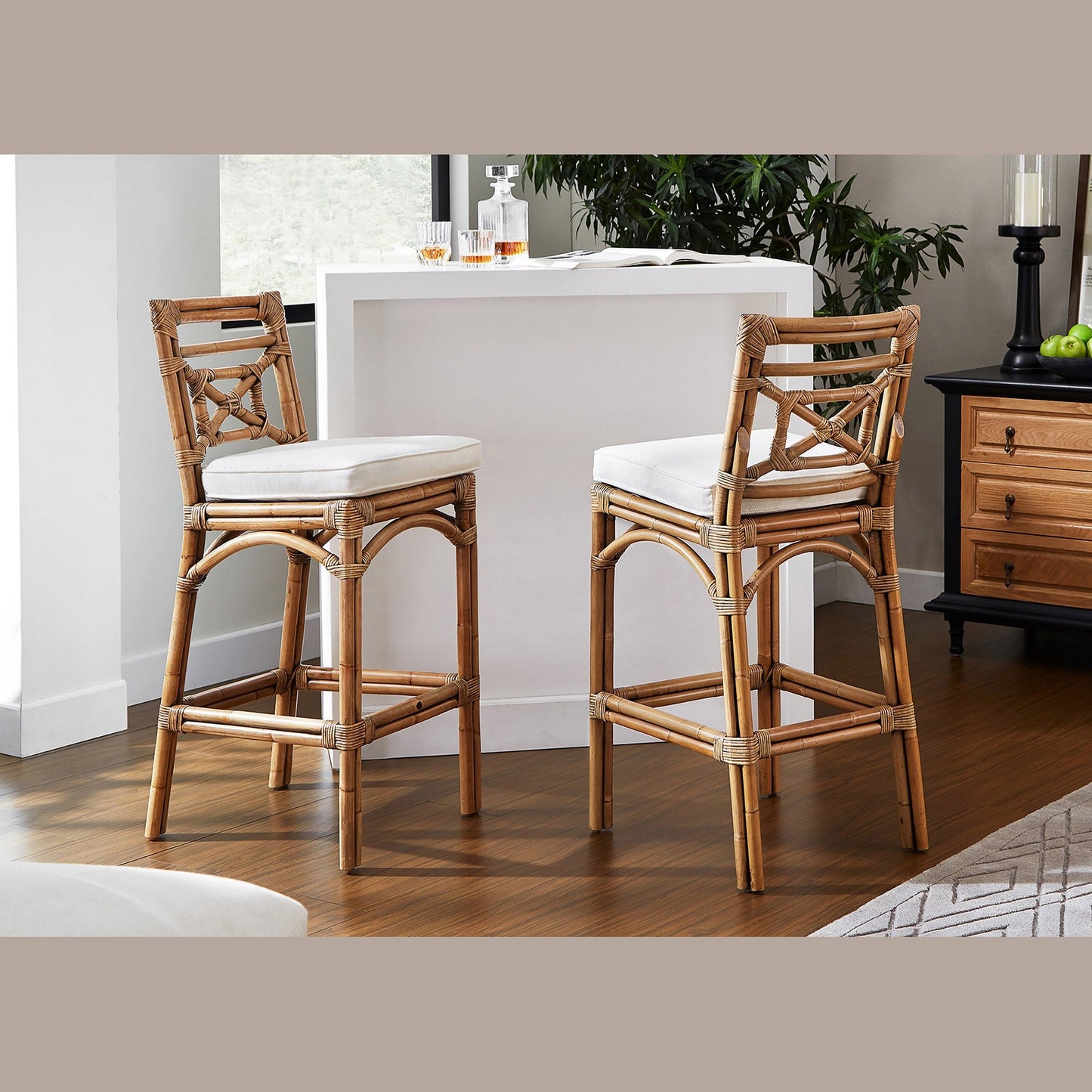 Panama Jack Sunroom Plantation Bay Barstool with Cushion PJS-1501-HON-BS - BetterPatio.com
