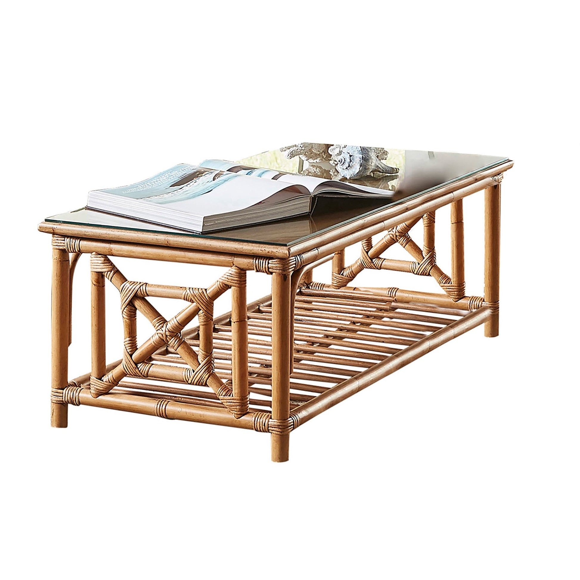 Panama Jack Sunroom Plantation Bay Coffee Table with Glass PJS-1501-HON-CT - BetterPatio.com