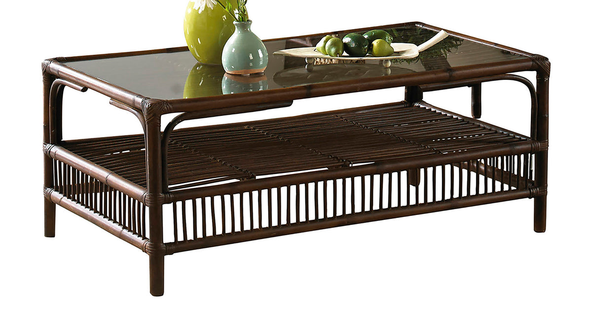 Panama Jack Sunroom Bora Bora Coffee Table with Glass PJS-2001-ATQ-CT - BetterPatio.com