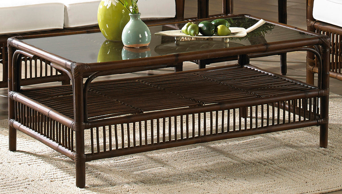 Panama Jack Sunroom Bora Bora Coffee Table with Glass PJS-2001-ATQ-CT - BetterPatio.com