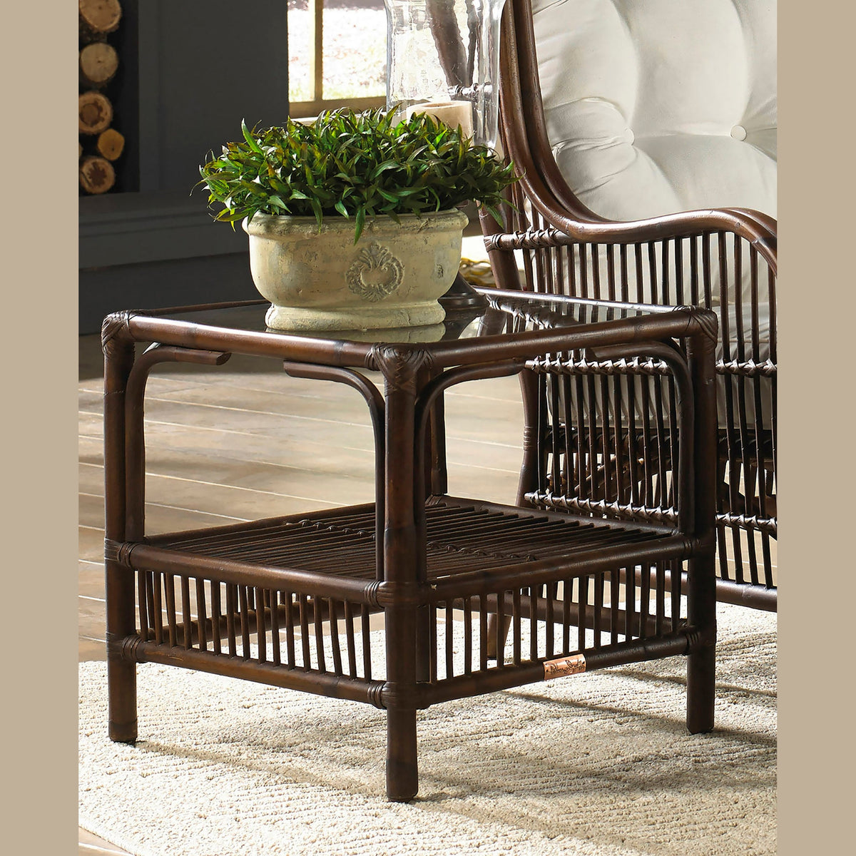 Panama Jack Sunroom Bora Bora End Table with Glass PJS-2001-ATQ-ET - BetterPatio.com