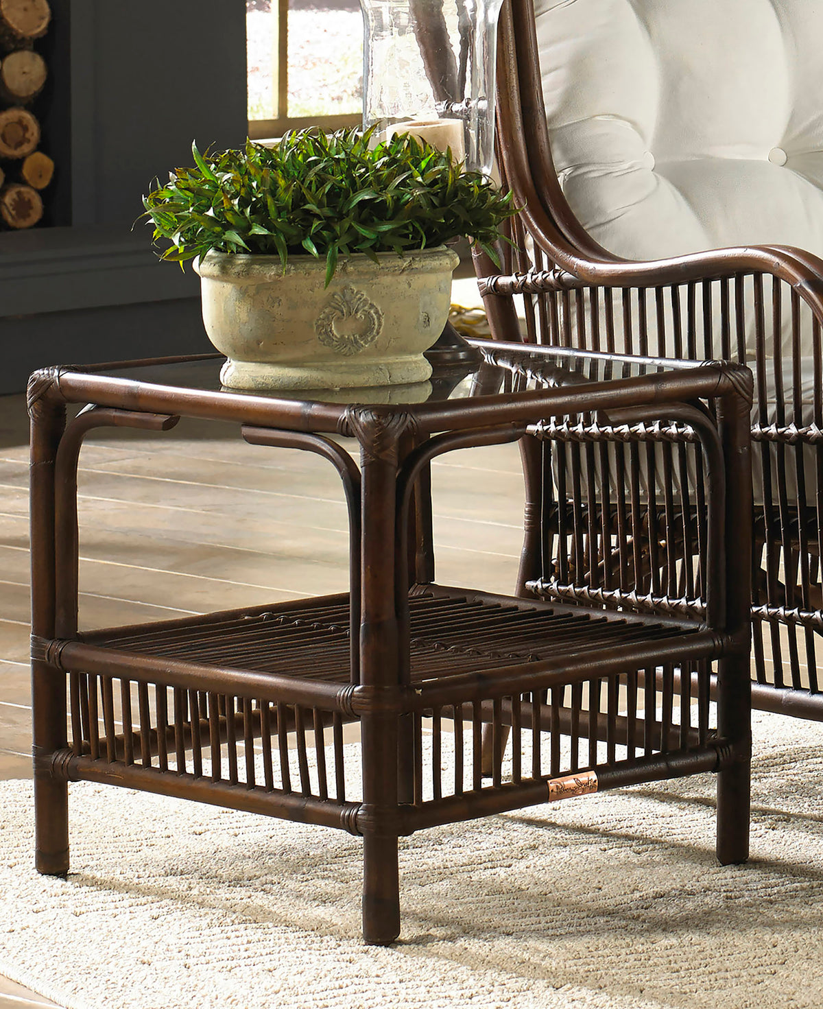 Panama Jack Sunroom Bora Bora End Table with Glass PJS-2001-ATQ-ET - BetterPatio.com