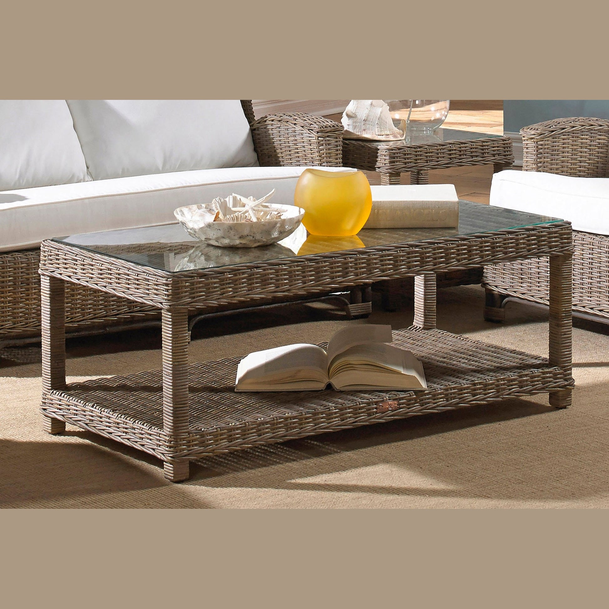Panama Jack Sunroom Exuma Coffee Table with Glass PJS-3001-KBU-CT - BetterPatio.com