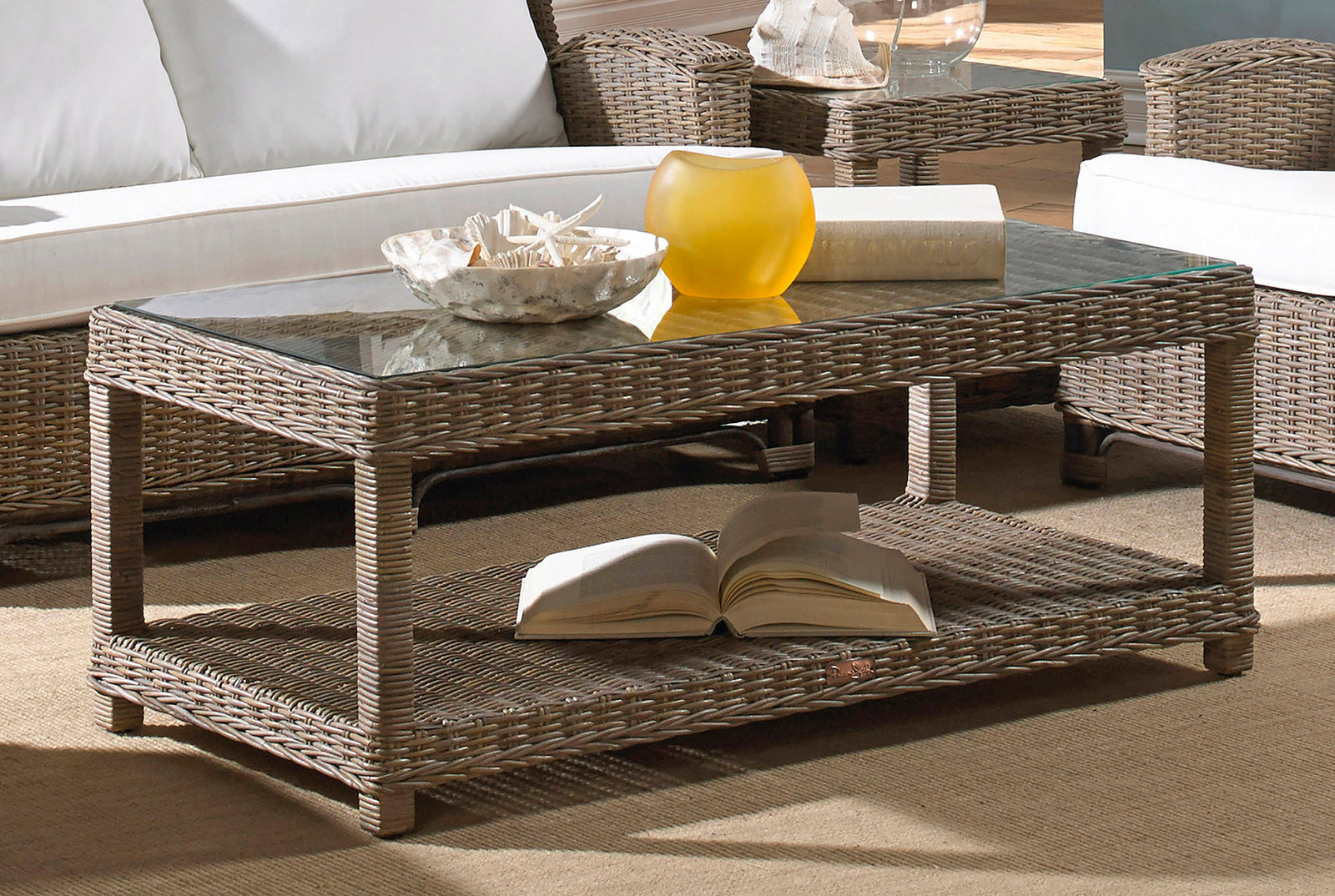 Panama Jack Sunroom Exuma Coffee Table with Glass PJS-3001-KBU-CT - BetterPatio.com
