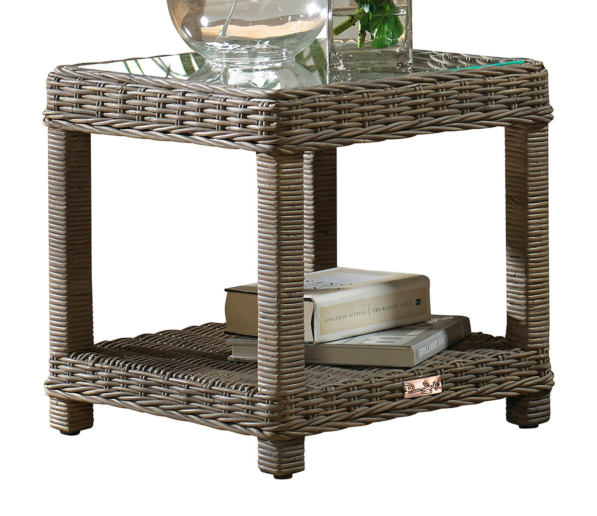 Panama Jack Sunroom Exuma End Table with Glass PJS-3001-KBU-ET - BetterPatio.com