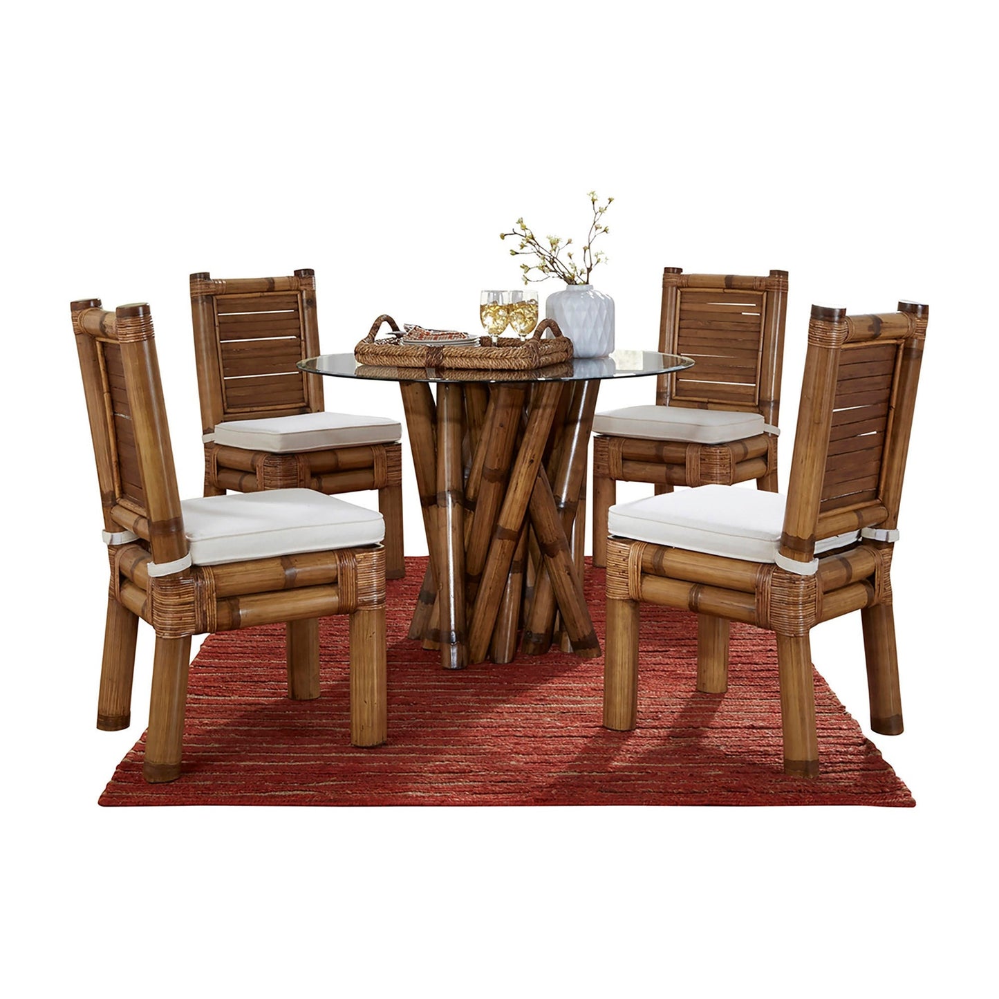 Panama Jack Sunroom Kauai Bamboo 6 PC Dining Set with Cushions PJS-4001-NAT-6PD - BetterPatio.com