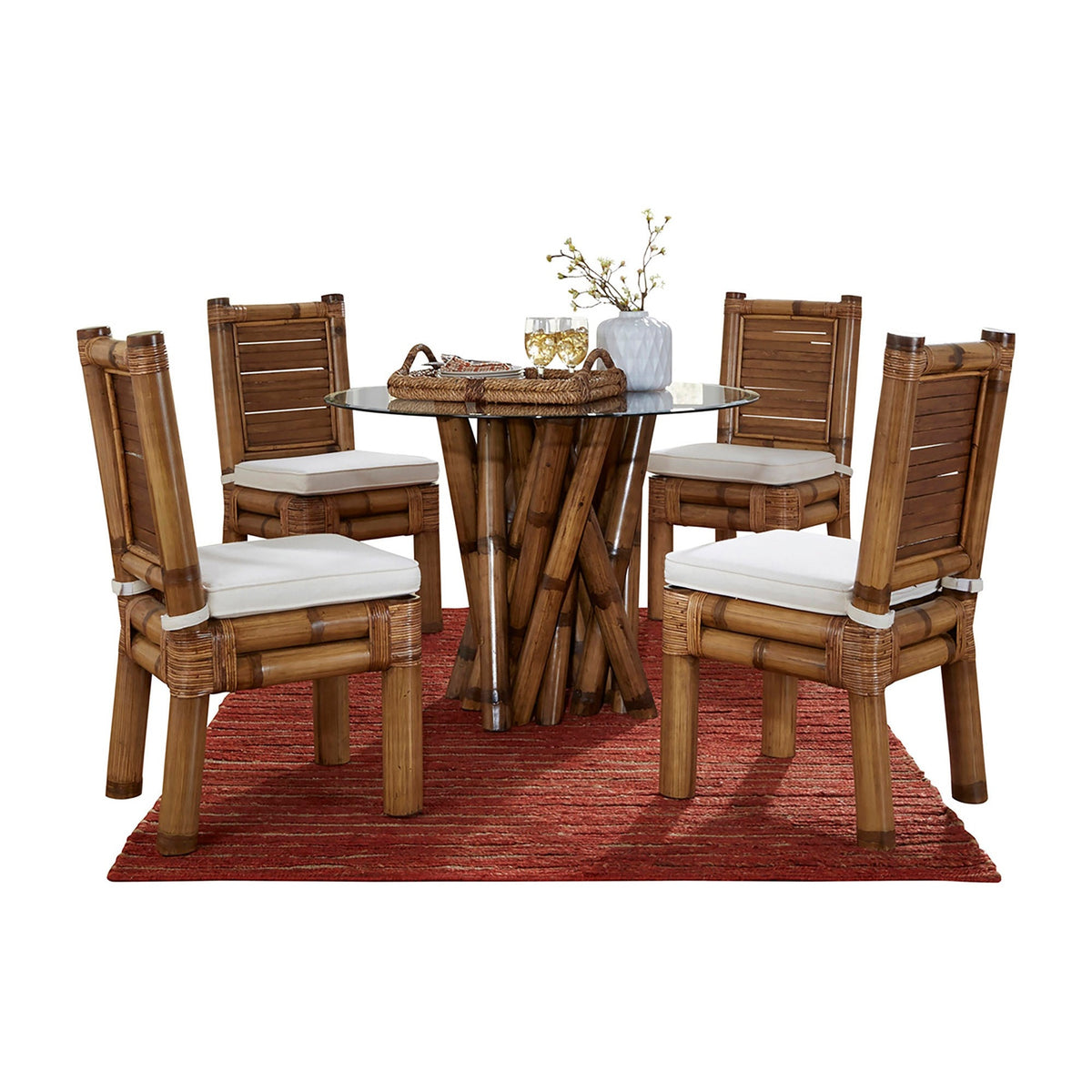 Panama Jack Sunroom Kauai Bamboo 6 PC Dining Set with Cushions PJS-4001-NAT-6PD - BetterPatio.com