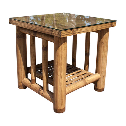 Panama Jack Sunroom Kauai Bamboo End Table with Glass PJS-4001-NAT-ET - BetterPatio.com