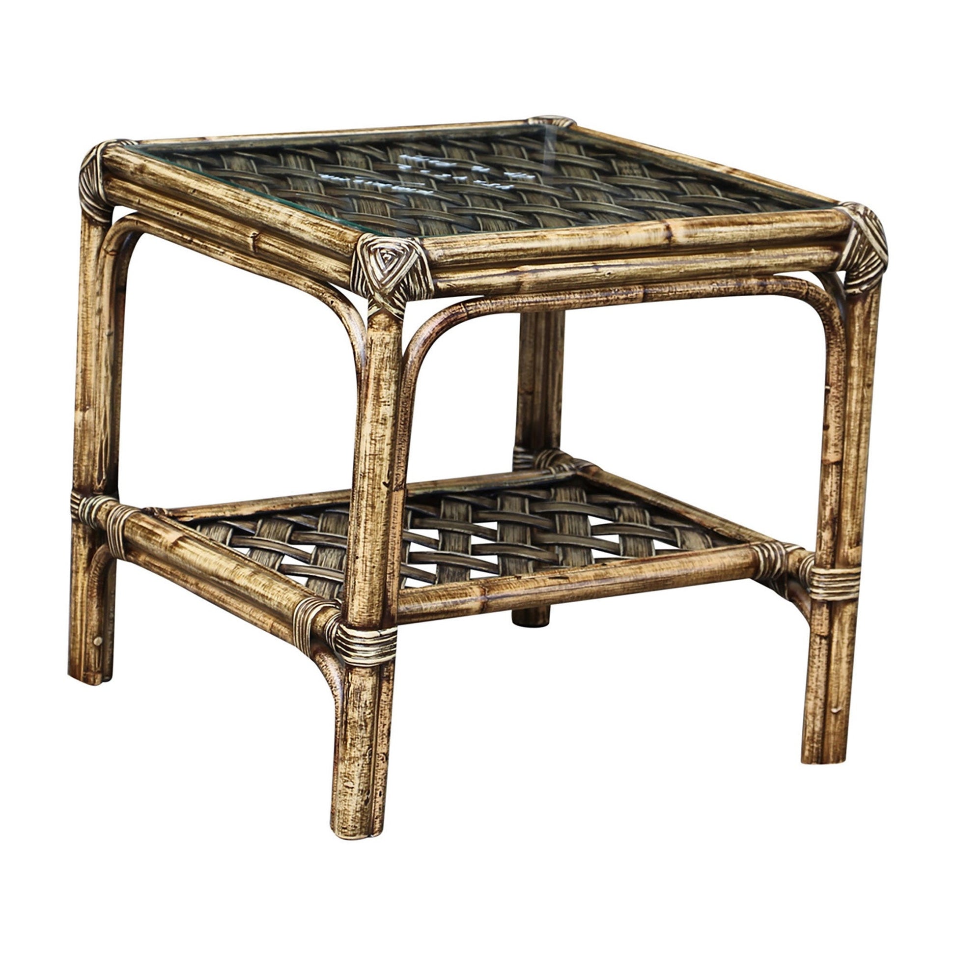 Panama Jack Sunroom Old Havana End Table with Glass PJS-8001-HON-ET - BetterPatio.com
