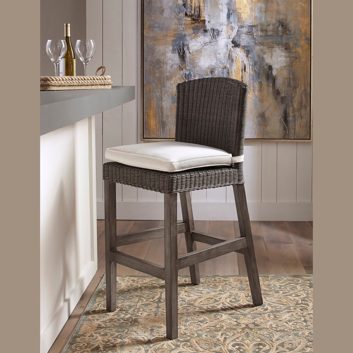 Panama Jack Sunroom Playa Largo Barstool with Cushion PJS-9001-GRY-BS - BetterPatio.com