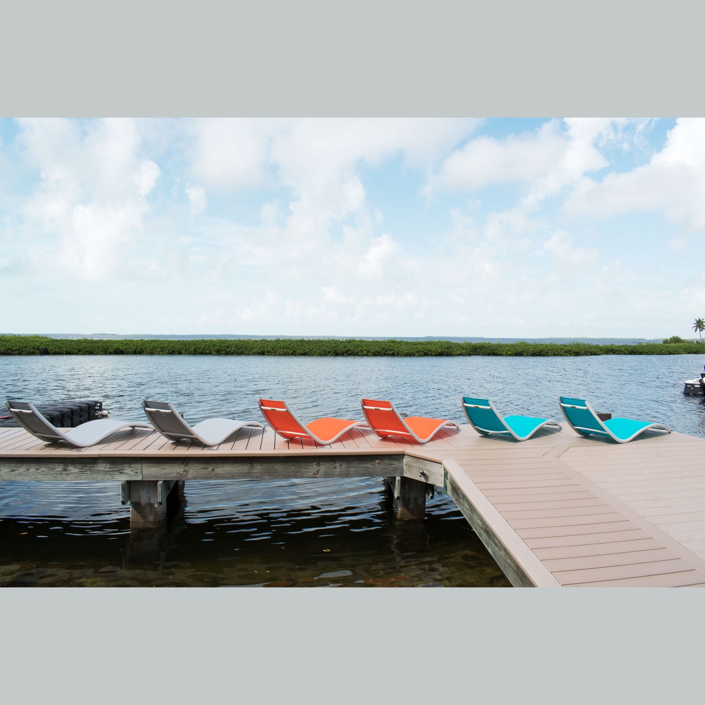 Hospitality Rattan Helix Set of 2 Stackable Grey Sling Chaise Lounge - all color options for sling chaise