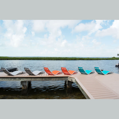 Hospitality Rattan Helix Set of 2 Stackable Grey Sling Chaise Lounge - all color options for sling chaise