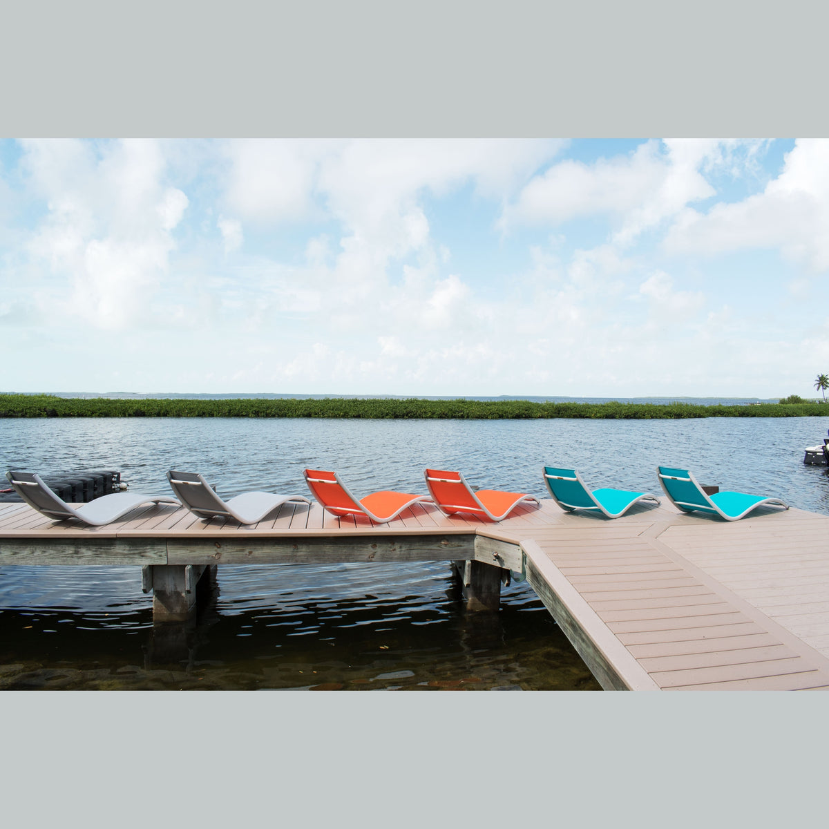 Hospitality Rattan Helix Set of 2 Stackable Teal Sling Chaise Lounge - all color options for sling chaise