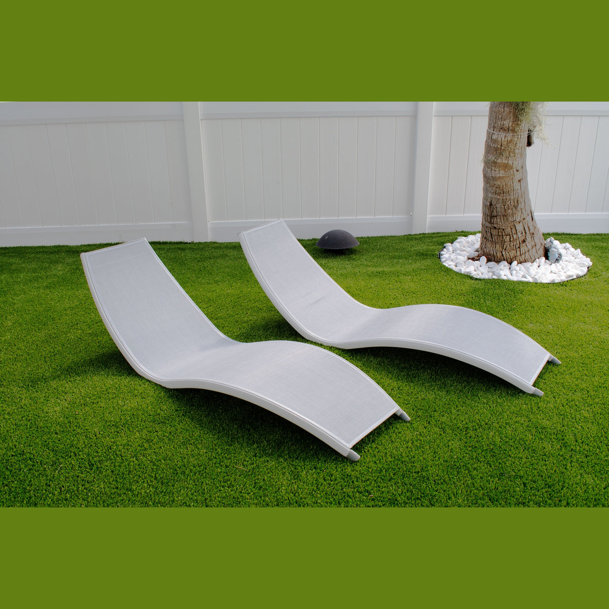 Hospitality Rattan Helix Set of 2 Stackable Grey Sling Chaise Lounge - set of 2 grey sling chaise lounges