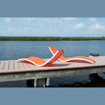 Hospitality Rattan Helix Set of 2 Stackable Orange Sling Chaise Lounge - set of 2 orange sling chaise lounges