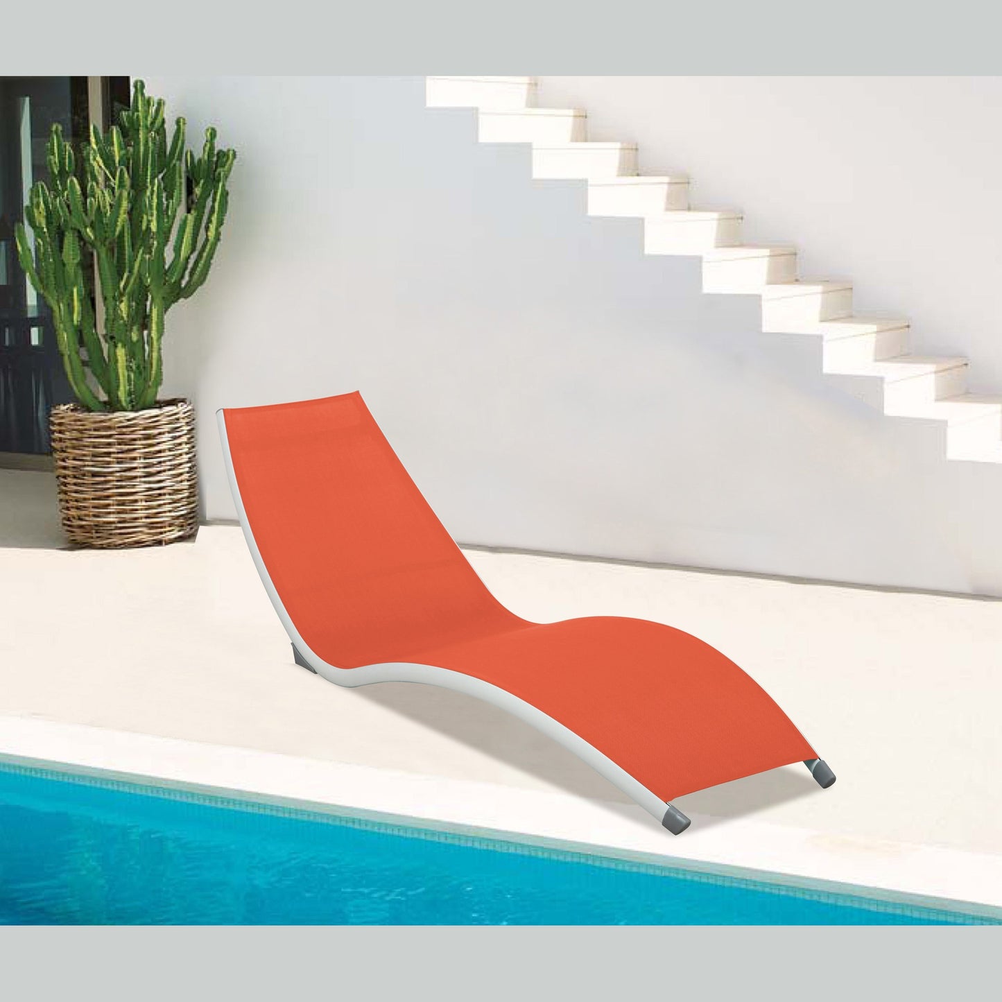 Hospitality Rattan Helix Set of 2 Stackable Orange Sling Chaise Lounge - orange sling outdoor chaise lounge