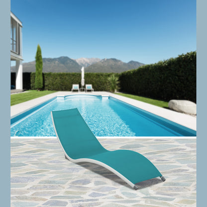 Hospitality Rattan Helix Set of 2 Stackable Teal Sling Chaise Lounge - teal sling outdoor chaise lounge
