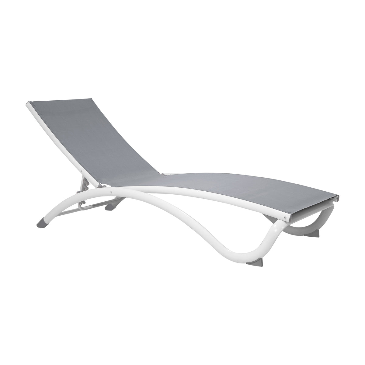 Hospitality Rattan Archway Set of 2 Stackable Grey Sling Chaise Lounge - grey sling chaise lounge side view
