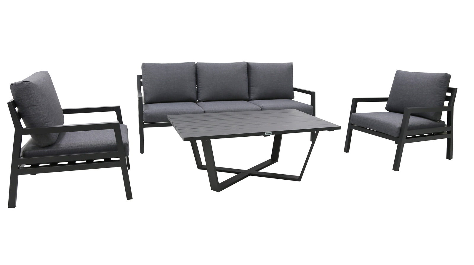 Hospitality Rattan Manhattan 4-Piece Seating Set - grey wicker seating set angled view