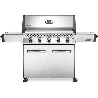 Napoleon Prestige 665 Gas Grill - Full grill view, stainless steel, knobs on