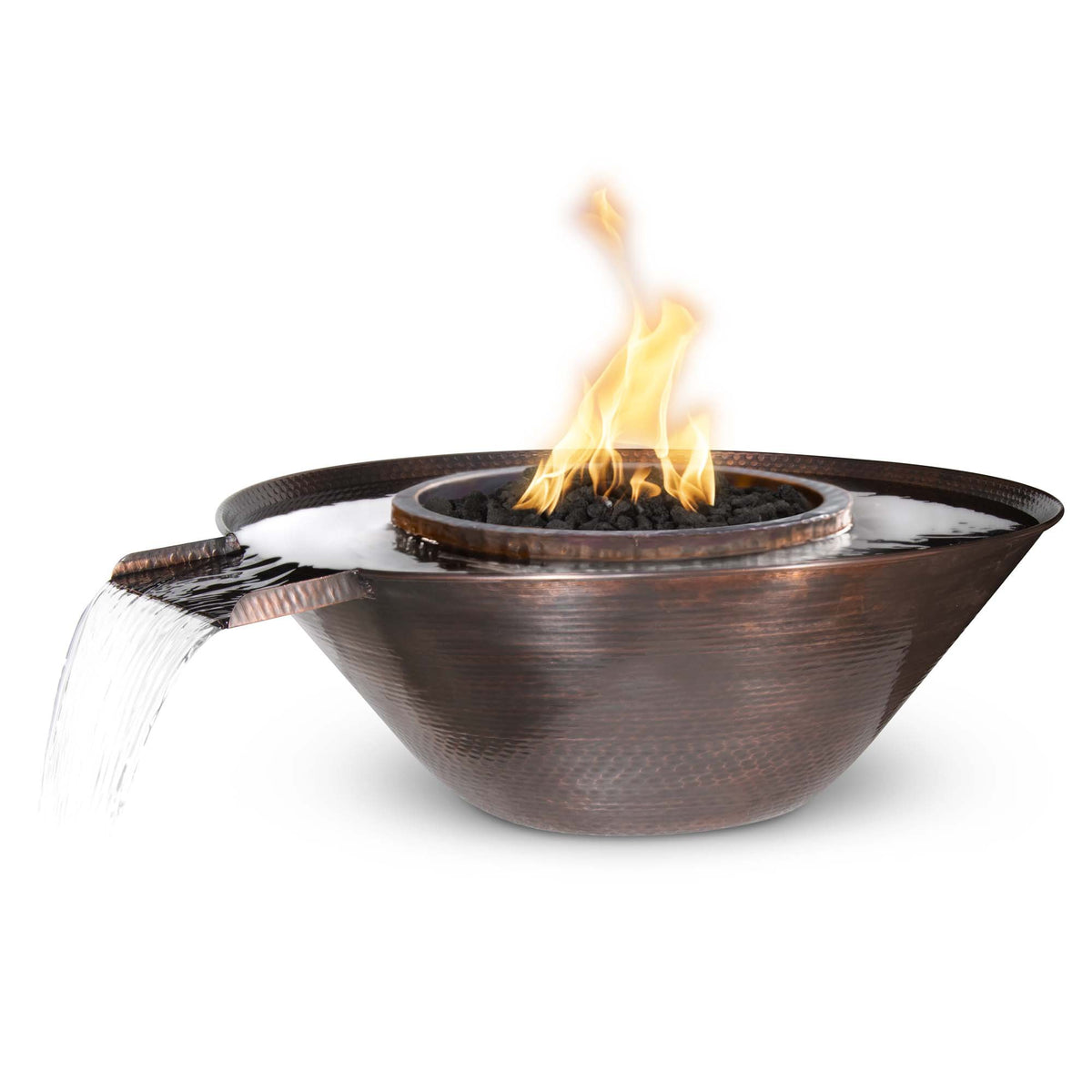 The Outdoor Plus 31" Remi Hammered Copper Fire &amp; Water Bowl - Gravity Spill