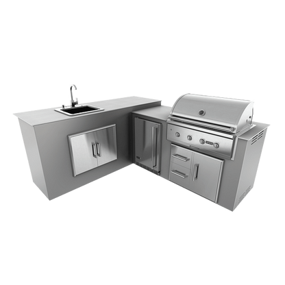 RTA Outdoor Living M6 L-Shape Refrigeration Island With Sink Bar Island