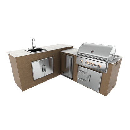 RTA Outdoor Living M6 L-Shape Refrigeration Island With Sink Bar Island