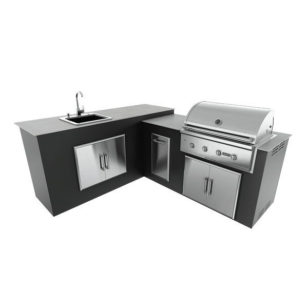 RTA Outdoor Living M6 L-Shape Island with Waste Bin With Sink Bar Island - Jet Black finish, double door cabinet