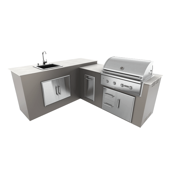 RTA Outdoor Living M6 L-Shape Island with Waste Bin With Sink Bar Island