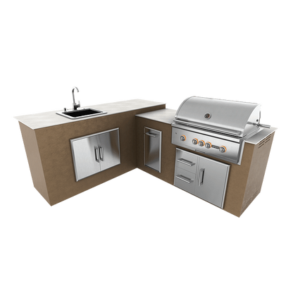 RTA Outdoor Living M6 L-Shape Island with Waste Bin With Sink Bar Island