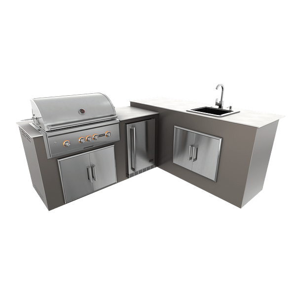 RTA Outdoor Living M6 L-Shape Refrigeration Island With Sink Bar Island - Shale finish, double door cabinet