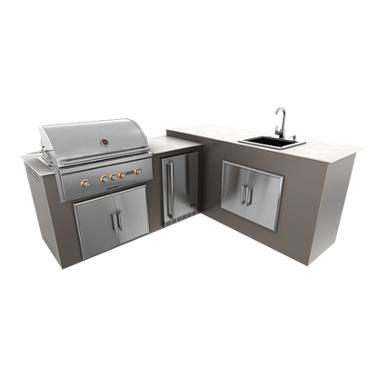 RTA Outdoor Living M6 L-Shape Refrigeration Island With Sink Bar Island - Shale finish, double door cabinet