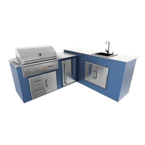 RTA Outdoor Living M6 L-Shape Refrigeration Island With Sink Bar Island - Navy Marine finish, drawer door cabinet