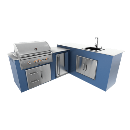 RTA Outdoor Living M6 L-Shape Refrigeration Island With Sink Bar Island - Navy Marine finish, drawer door cabinet