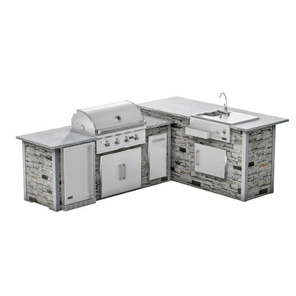 RTA Outdoor Living G7 L-Shaped Outdoor Kitchen Island with Coyote 36-Inch C-Series Grill, Fridge and Refreshment Bar - Sta...