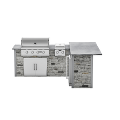 RTA Outdoor Living G6 L-Shape Outdoor Kitchen Island with Coyote Grill, Side Burner, Refrigeration Bar and Waste Bin